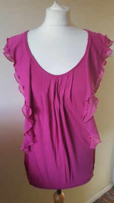 Jasper Conran Women's Pink Top Size UK 12 Sleeveless With Ruffles