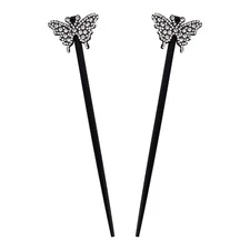 Set of 2 Hair Chopsticks Hair Sticks with Gem Butterflies