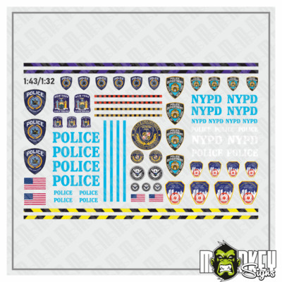 Waterslide Decal 1:43 - 1:32 NYPD FDNY New York Police & Fire Dep. USA V8
