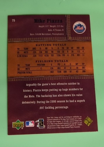 2001 Upper Deck Gold Glove Mike Piazza #75 New York Mets Baseball Card - Picture 2 of 2