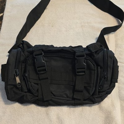 Black Tactical MOLLE Nylon Gear Bag w/ Strap, Zip & Buckle Closure