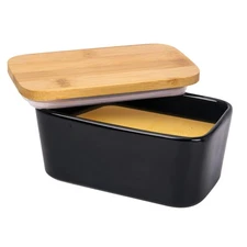 Arswin Butter Dish with Lid Porcelain Keeper with Wood Lid Cover for Butter M...