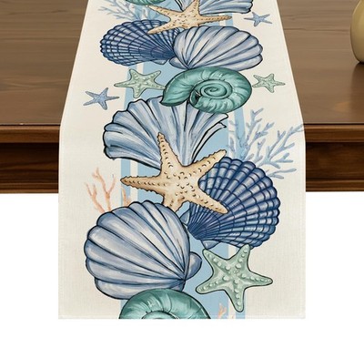 Summer Seashell Table Runner 13x72 Inch Seasonal Spring Tropical Ocean Beach Hom