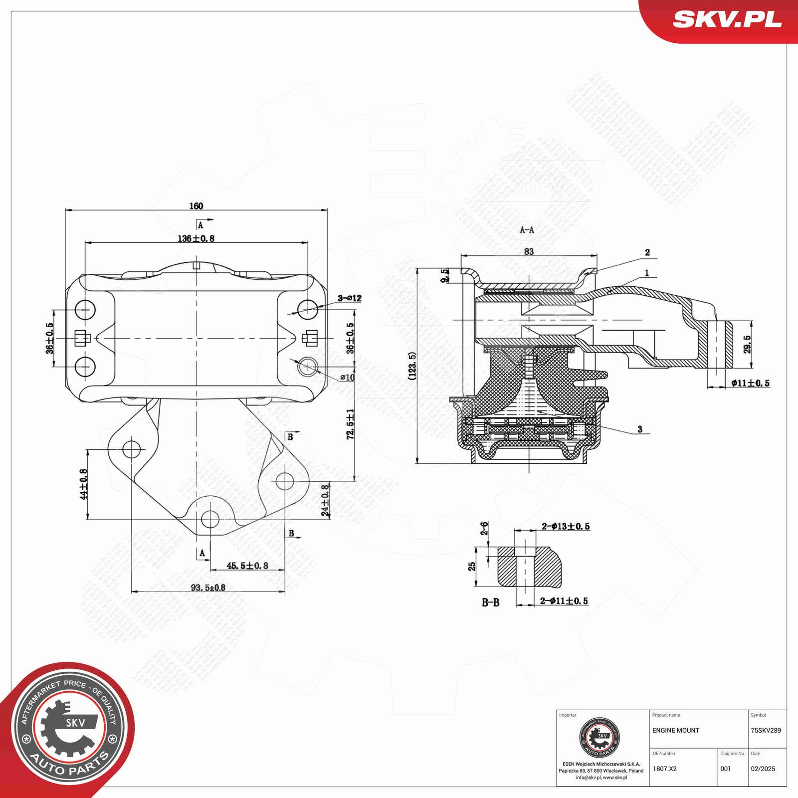 Fits SKV GERMANY 75SKV289 ENGINE CUSHION 75SKV289 CITROEN BERLINGO C4 DS4 DS5 P