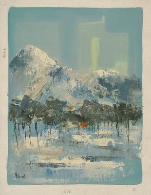 MARAIS Signed Vintage cMid 1960s Original Oil Painting MOUNTAINSCAPE W/BOREALIS