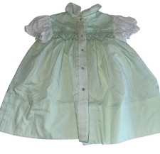 Vintage Polly Flinders Toddler Girl Hand Smocked Dress Sz 18M Light Green Eyelet
