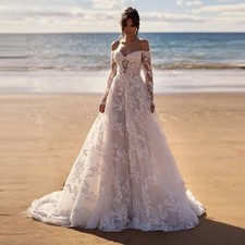 Trendy Wedding Dresses for Women A-line Zipper Off the Shoulder Appliques Tulle