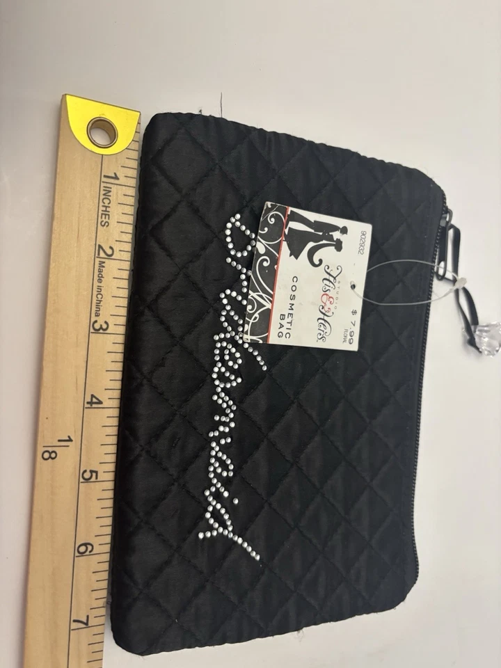 Bolso de Cosméticos Dama de Honor Acolchado Negro Satinado Cremallera Bling Studio NUEVO Foto 3 de 4