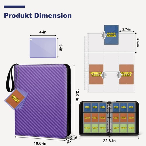 Trading Card Binder, 9 Pocket, 720 Cards, Purple - Waterproof PU Leather Design - 第 5/6 張圖片