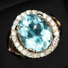 Exquisite 925 Sterling Silver Rose Gold Rings Ocean Blue Aquamarine 4.70Ct