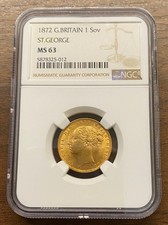 Great Britain 1872 St George Gold 1 Sovereign NGC MS-63 UNC