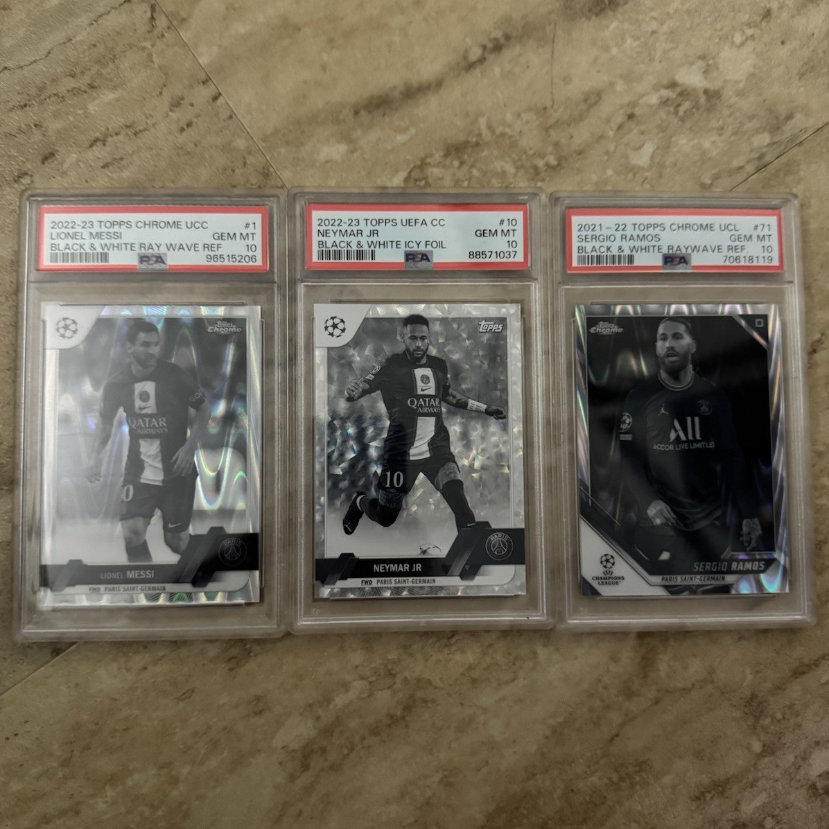 PSG Messi Neymar Ramos - 3 Card Set All PSA 10 view 2
