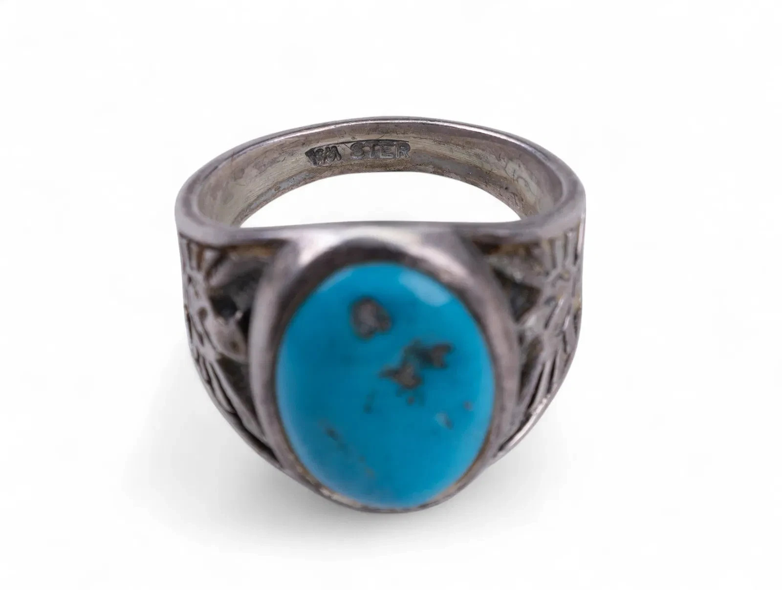 Signed Turquoise Native American Silver Ring - image 7