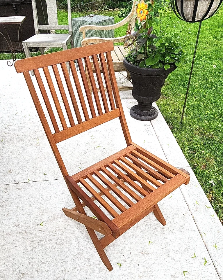 Cadeira dobrável de madeira de teca 34,5" ripas encosto sem braços pátio varanda ou interior #1 - Imagem 2 de 4