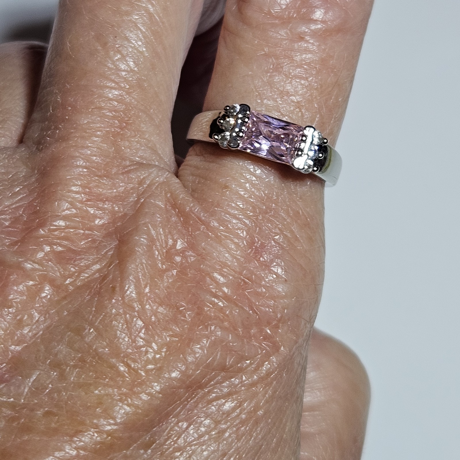 Silver Tone Pink Rectangular Rhinestone Clear Rhi… - image 4