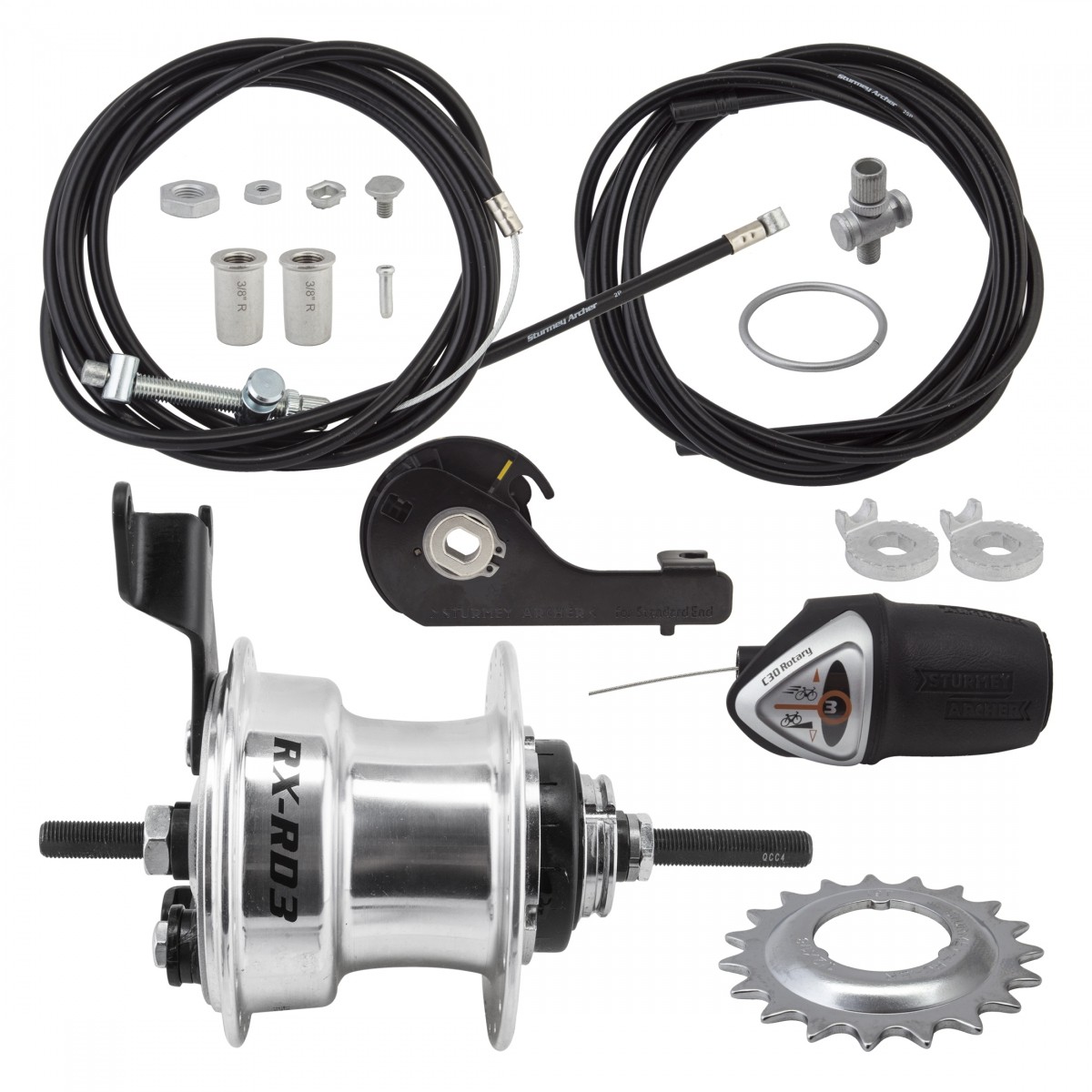Ступица Sturmey Archer RXRD3 с 3-ступенчатой внутренней передачей и барабанным тормозом диаметром 70 мм алюминий 32490₽