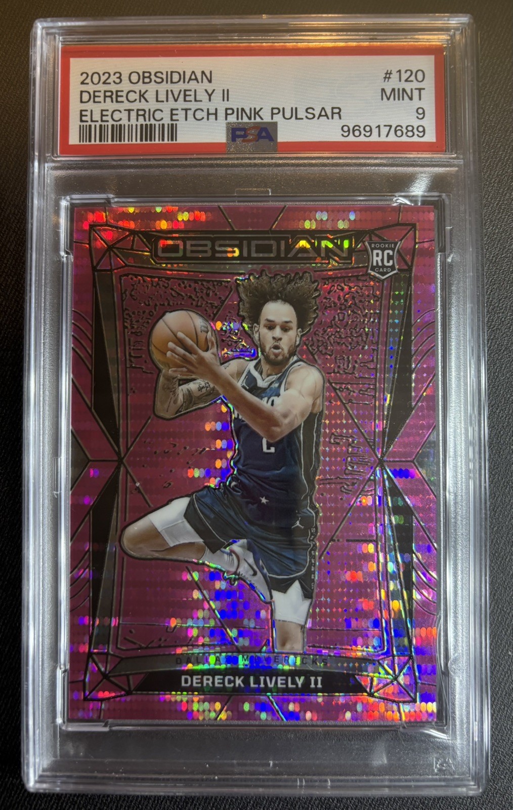 2023 Panini Obsidian Dereck Lively II Electric Etch Pink Pulsar # 120 PSA Mint 9