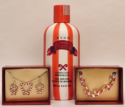 Avon Candy Cane shower gel + Candy Cane Confection necklace/earrings + bracelet
