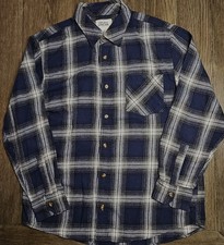 Mens Field  Stream Navy Plaid Long Sleeve Flannel Button Up Shirt Size Large