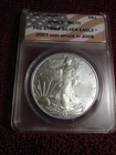 2007 $1 AMERICAN SILVER EAGLE ANACS MS70 PRE STRIKE STRUCK IN 2006 FLAG LABEL