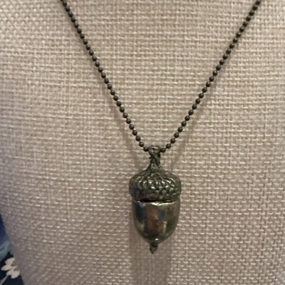 Acorn Pendant Necklace - Antique Brass Tone 26 Chain