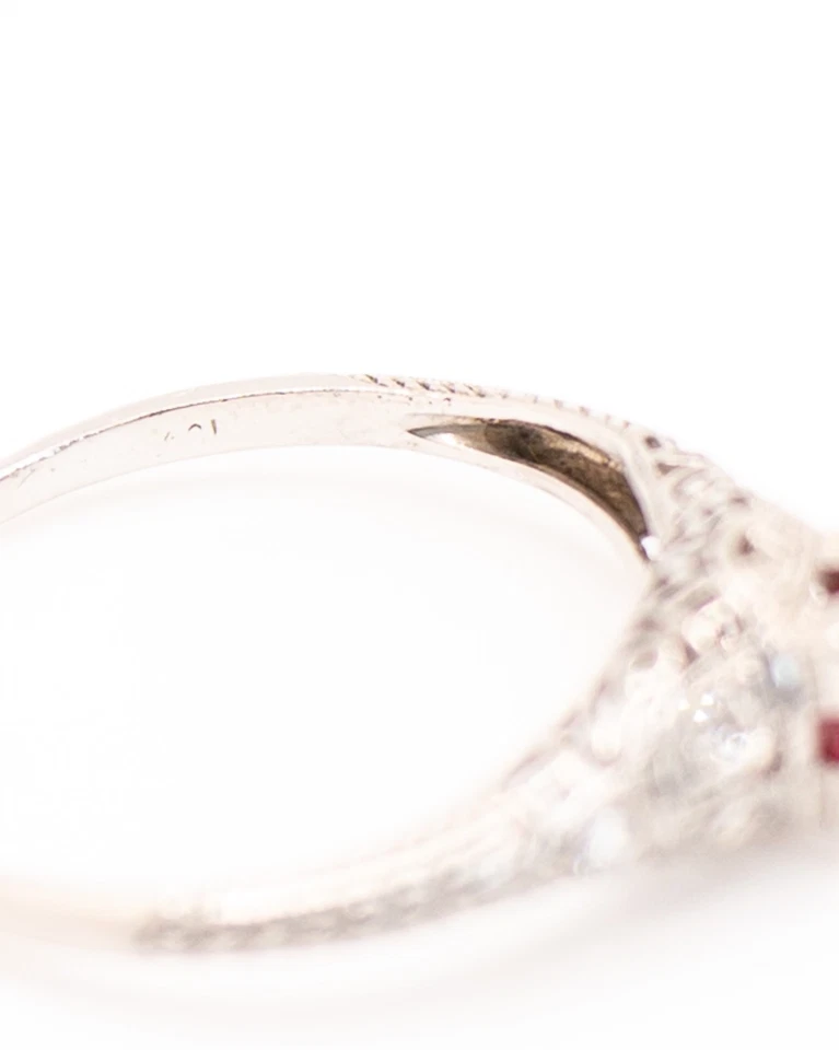 Art Deco Platinum Ring With Ruby And Diamond Gemstones - Unique Engagement Ring - Image 4 of 4