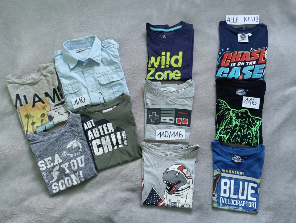 10 tlg. Paket, Gr. 110, Gr. 110/116, Gr. 116, Jungen, T-Shirts + 1 Hemd, 3x NEU! - Bild 4 von 4