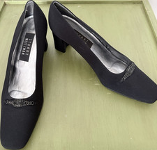 Stuart Weitzman Black Rhinestone Square-Toe Block Heel Pumps Size 8B