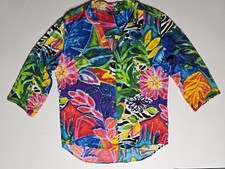 Jams World Mens Button Down Shirt 3/4 Sleeve Garden Bliss Hawaii Flowers