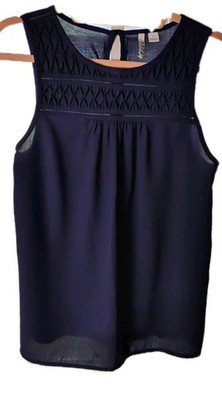 Elle Blouse Top Size S Small Blue Navy Sleeveless Pleated Excellent Condition