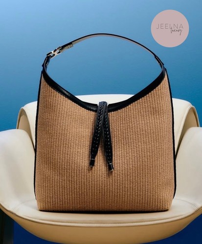 Chloe $2400 Women's Beige Marcie Raffia Leather Shoulder Purse Tote Bag