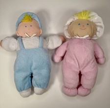 Eden Baby Dolls Terry Cloth Blonde Yarn Hair Bonnet Plush Girl And Boy Vtg