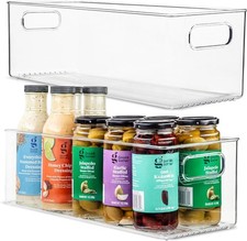 Clear Plastic Storage Bins 2 Pack Kitchen Pantry Fridge Organizer w/ Handles