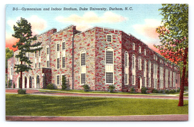 c1940 Duke University Gymnasium Postcard Durham NC Indoor Stadium Basketball