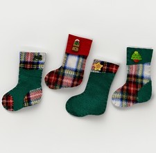 Lot Of 4 Vintage Handmade Fleece plaid Christmas stockings W Embellished 7  