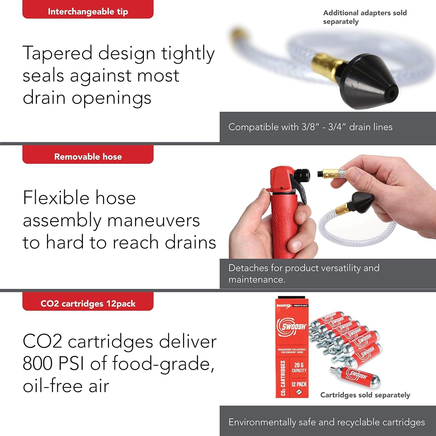 Versatile 20G Red Drain Gun with National Pipe Tapered Connection - Swoosh