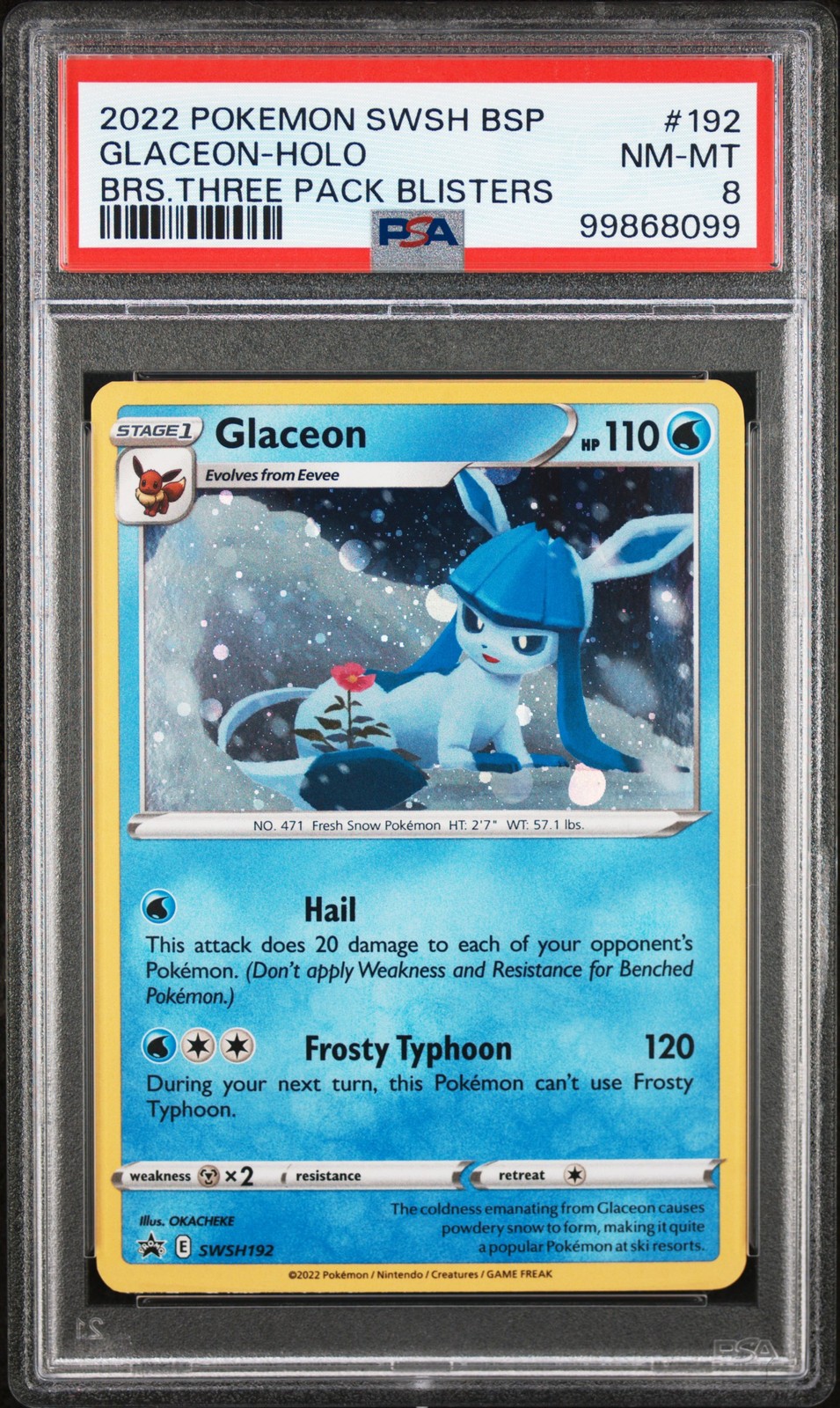 2022 POKEMON SWSH BLACK STAR PROMO #192 GLACEON-HOLO PSA 8