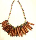 vintage 1930 colorful bamboo bakelite chain bamboo painted wood bib 19 in long — photo 1