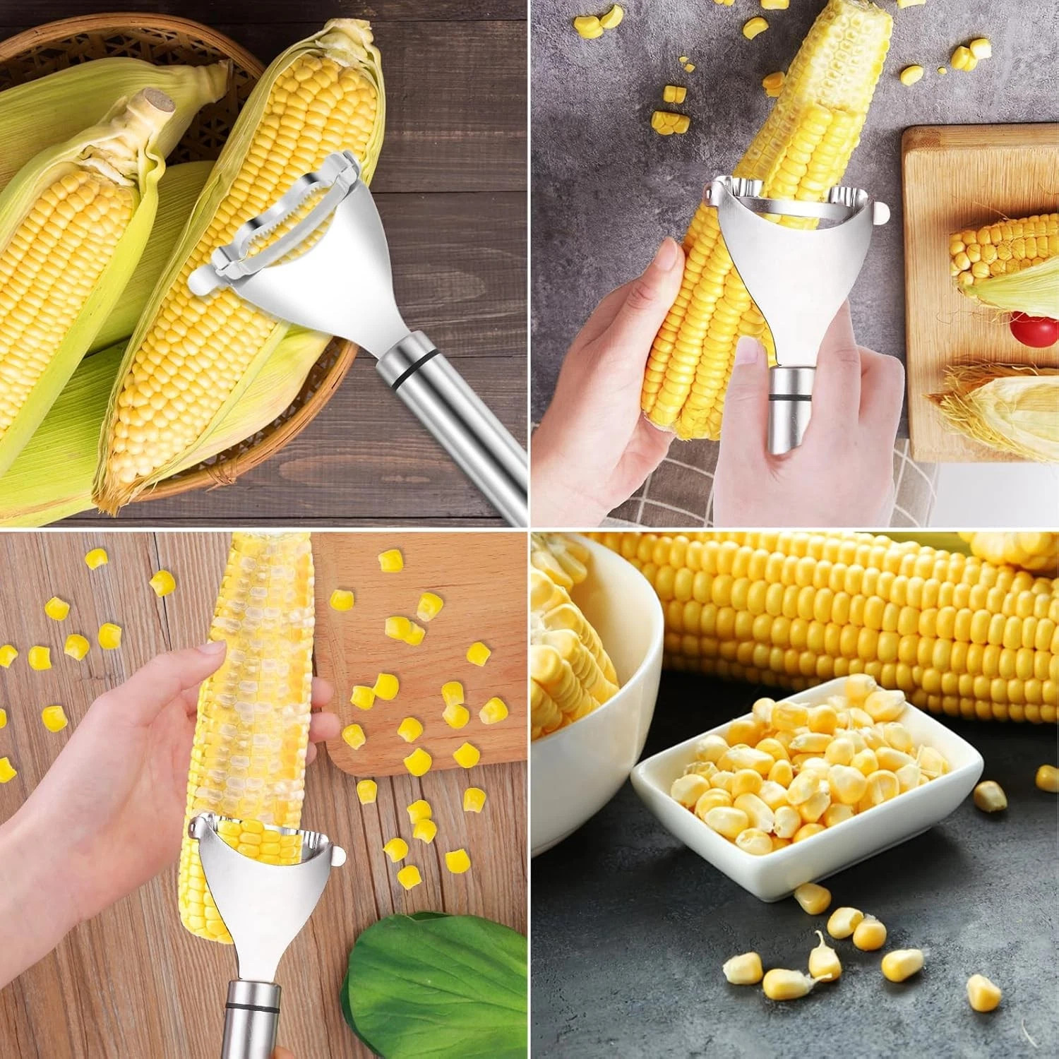 Stainless Steel Corn Cob Peeler Stripper Remover Kitchen Cutter Thresher Tool
