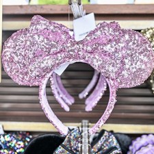 Disney- Parks Pink Sequin Spangles Minnie Mickey Mouse Ears Bow Headband US