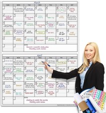 Dry Erase Two Month Laminated jumbo Wall Calendar, 38" x 50", Huge White