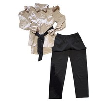 Girls 2PC Outfit Beige Ruffle Button Blouse Black Pants Size 7/8 130