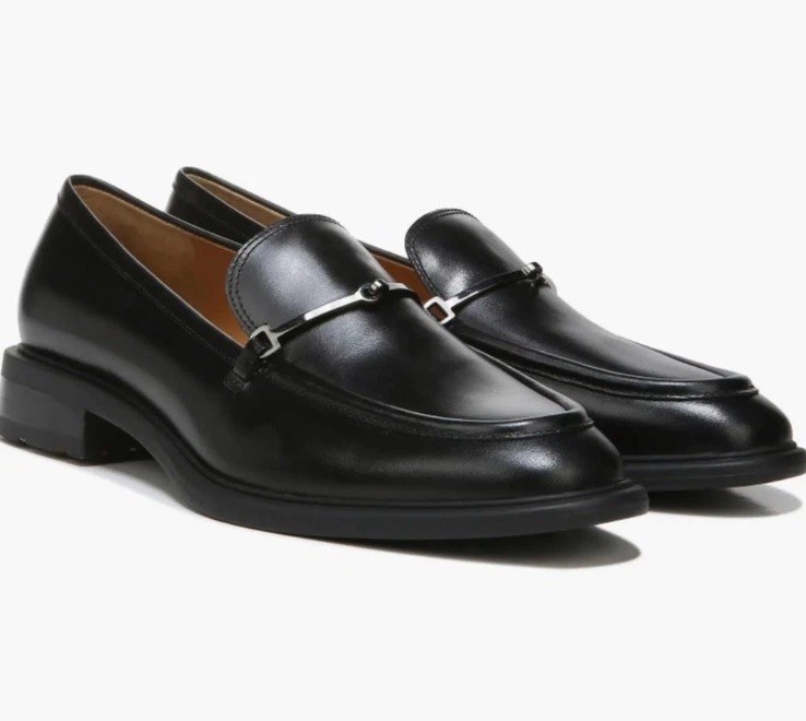 Sarto Eda Classic Black Leather Slip On Loafers W/ Metal Detail Size 7.5 M