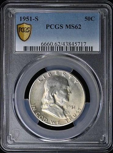 1951-S 50C Franklin Half Dollar PCGS MS62