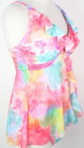 Lingerie Semi-Sheer Split Top Woman Plus Size 2X Pastel Flowers Adjustable Strap - Picture 2 of 11