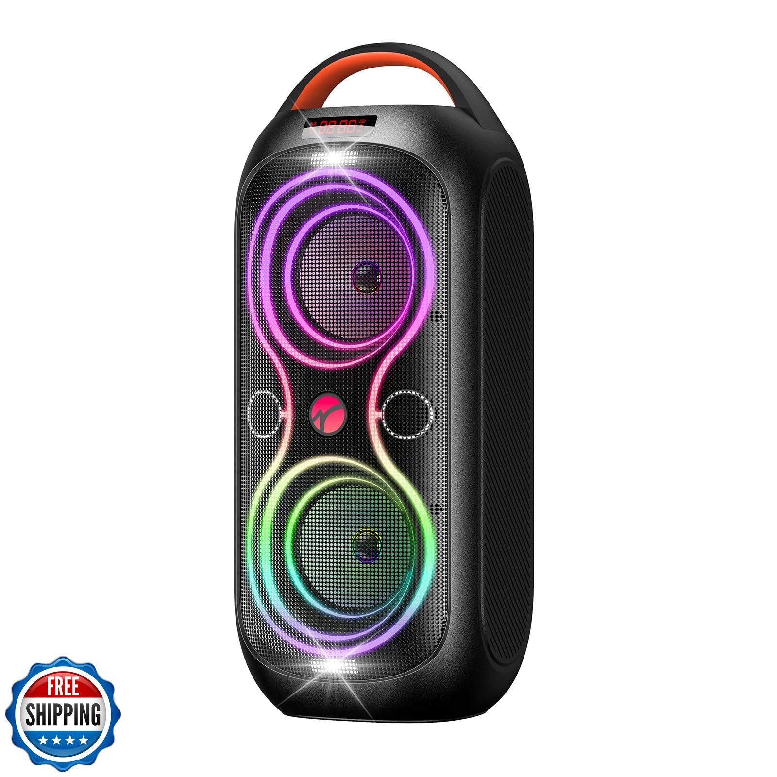 Portable Bluetooth Speaker with 120dB Loud Sound, Beat-Driven Light Show, 5 R