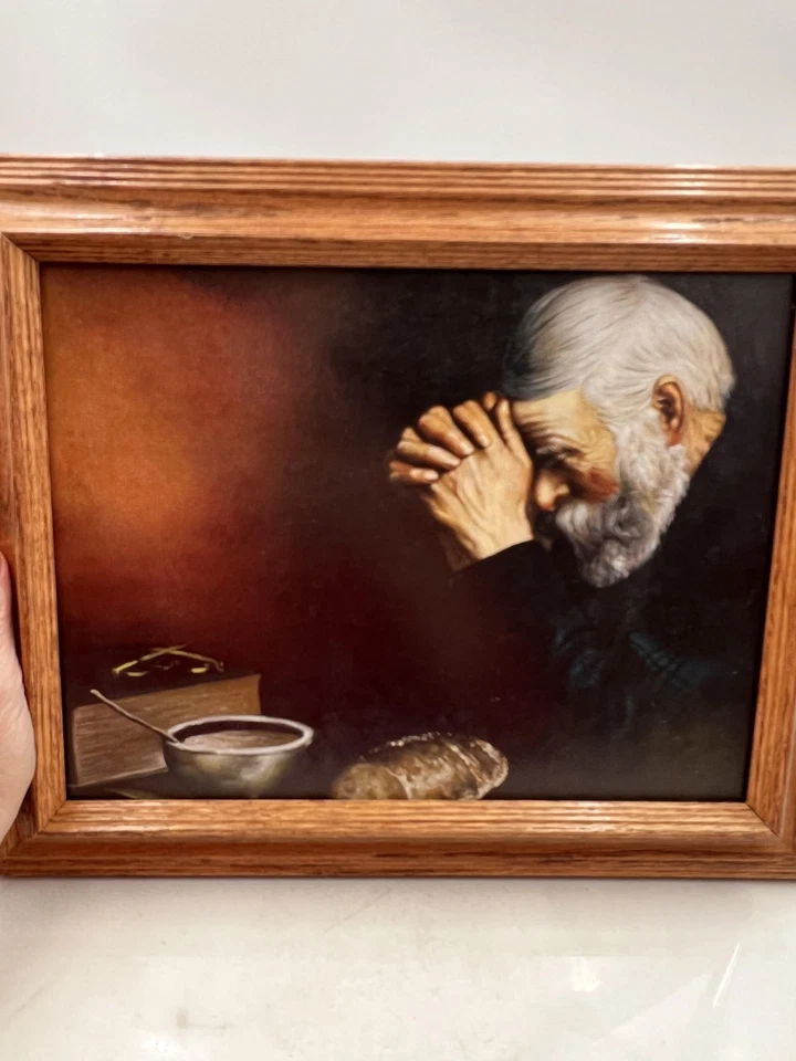 Arte de pared enmarcado con impresión de hombre de oración Grace Eric Enstrom decoración religiosa cristiana Foto 4 de 4