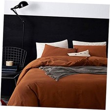 Duvet Cover Size, 3 Piece 100 Washed Cotton 1 Duvet Cover with Queen Brown