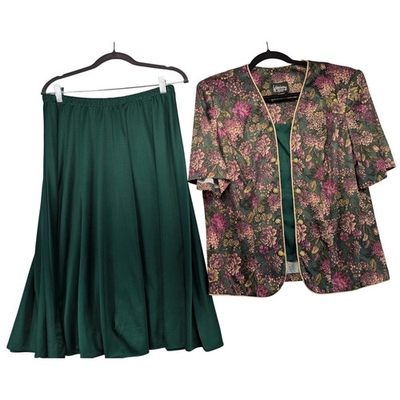 #ad Whirlaway Frocks Womens 2 Piece Floral Blazer Skirt Set Green Pink Size 16WP $41.99