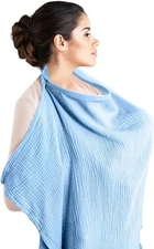 NURSING COVER 100% COTTON MUSLIN BREASTFEEDING COVER, BLUE